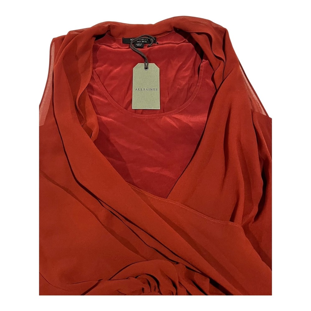 NWT AllSaints Abi Rust Asymmetric Drape Sleeveless Top Blouse Size 2 - Picture 13 of 16
